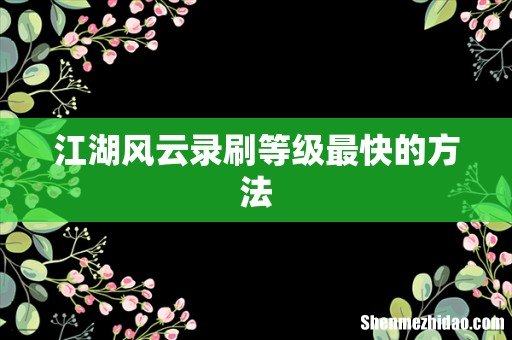 江湖风云录刷等级最快的方法