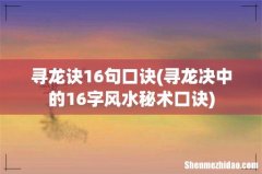 寻龙决中的16字风水秘术口诀 寻龙诀16句口诀