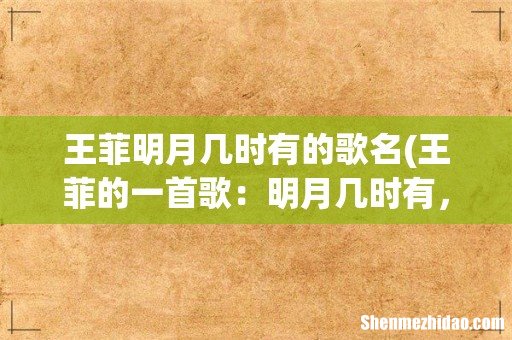 王菲的一首歌:明月几时有,把酒问青天…歌名叫什么? 王菲明月几时有的歌名