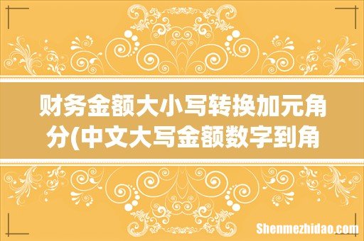 中文大写金额数字到角为止怎么写? 财务金额大小写转换加元角分