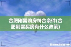 合肥刚需买房有什么政策 合肥刚需购房符合条件