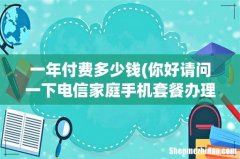 你好请问一下电信家庭手机套餐办理一年多少钱？ 一年付费多少钱