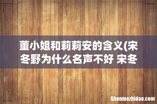 宋冬野为什么名声不好 宋冬野董小姐原型曝光 董小姐和莉莉安的含义
