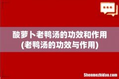 老鸭汤的功效与作用 酸萝卜老鸭汤的功效和作用