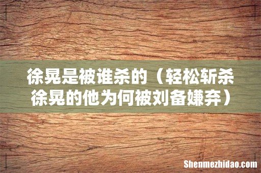轻松斩杀徐晃的他为何被刘备嫌弃 徐晃是被谁杀的