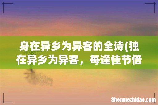 独在异乡为异客,每逢佳节倍思亲。全诗意思。 身在异乡为异客的全诗