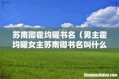 男主霍均曜女主苏南卿书名叫什么 苏南卿霍均曜书名