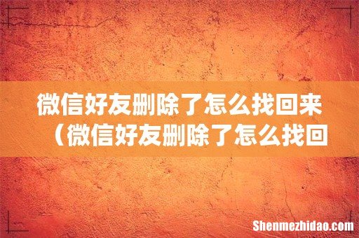 微信好友删除了怎么找回来(微信好友删除了怎么找回来聊天记录)