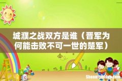 晋军为何能击败不可一世的楚军 城濮之战双方是谁