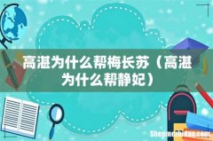 高湛为什么帮静妃 高湛为什么帮梅长苏