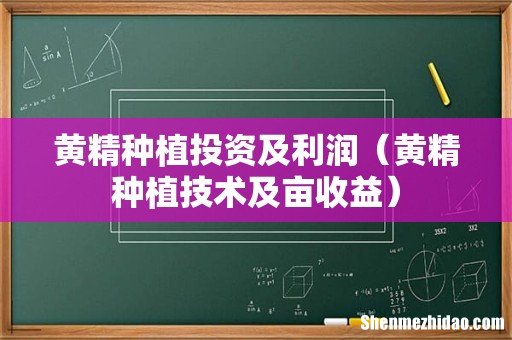 黄精种植技术及亩收益 黄精种植投资及利润