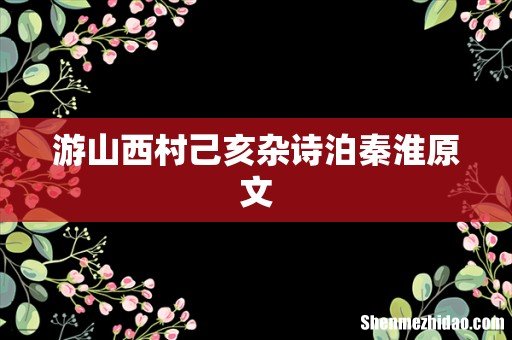 游山西村己亥杂诗泊秦淮原文