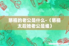 慈禧太后她老公是谁 慈禧的老公是什么-