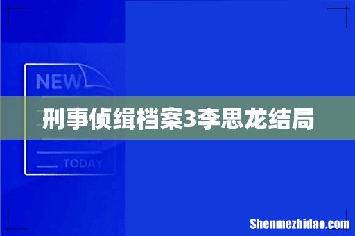 刑事侦缉档案3李思龙结局
