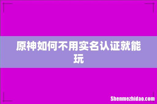 原神如何不用实名认证就能玩
