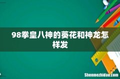 98拳皇八神的葵花和神龙怎样发