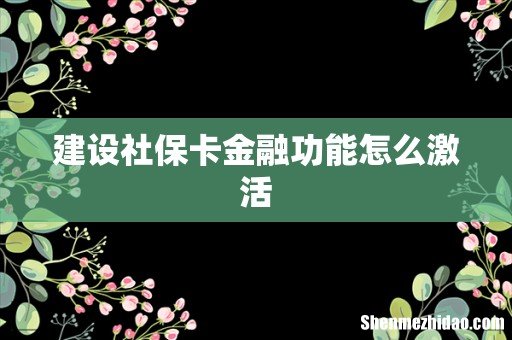 建设社保卡金融功能怎么激活