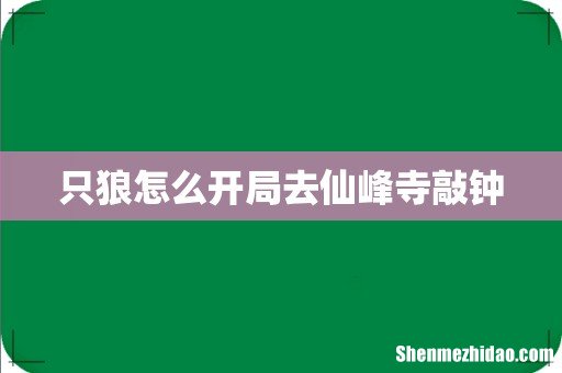只狼怎么开局去仙峰寺敲钟