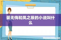晏无悔和凤之辰的小说叫什么